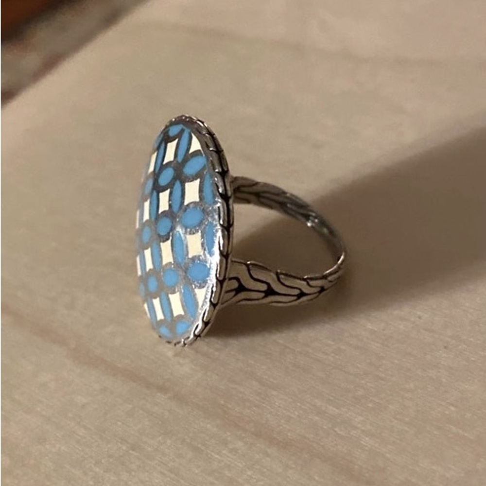 John Hardy Kawung Pattern Enamel Detail Disc Ring - Picture 6 of 9
